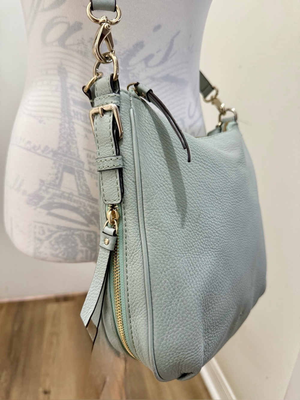 KATE SPADE Leather Cobble Hill Expandable Ella Crossbody/Shoulder bag Mint Green